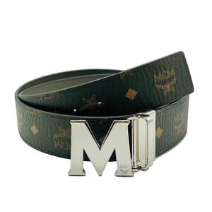 $350 MCM Sea Turtle Green Visetos Canvas M Buckle Reversible Belt